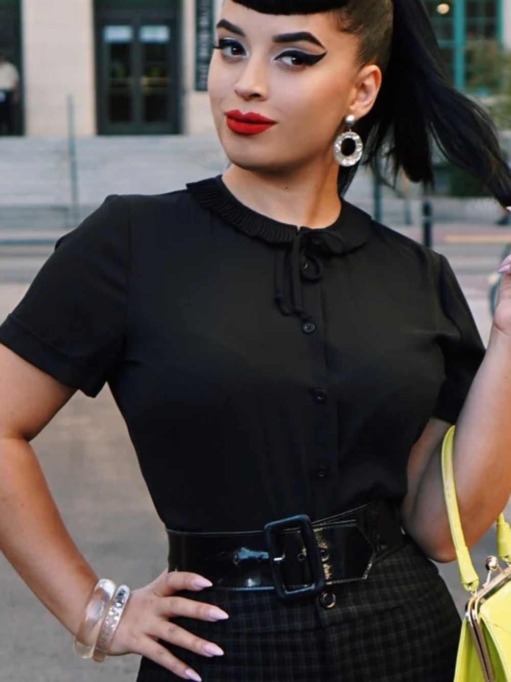Tatyana Ingrid Retro Blouse 4X Black Unique Vintage